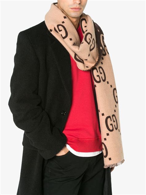 gucci scarf brown|gucci gg wool jacquard scarf.